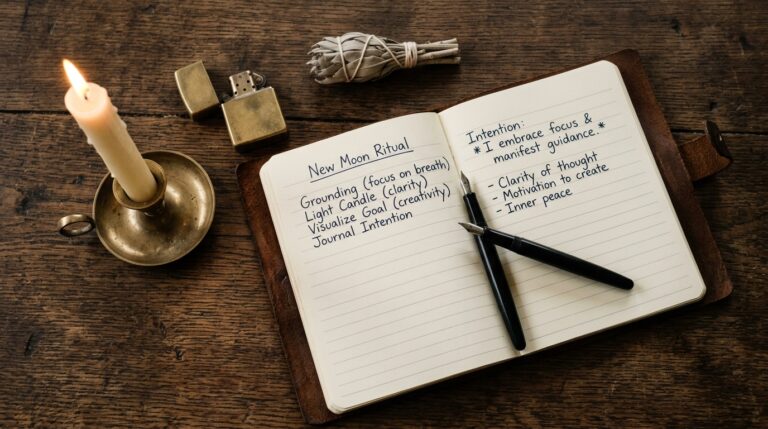 Simple beginner spell tools: a candle, a lighter, and a notebook