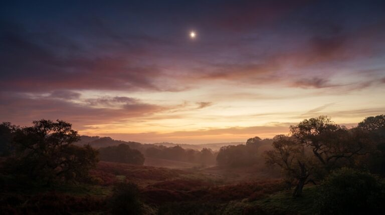The morning star shining bright above a misty dawn valley, the light-bringer that gave Lucifer his name