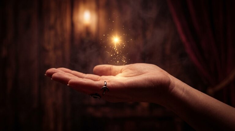 A single open hand releasing a small glowing light upward, rather than grasping it