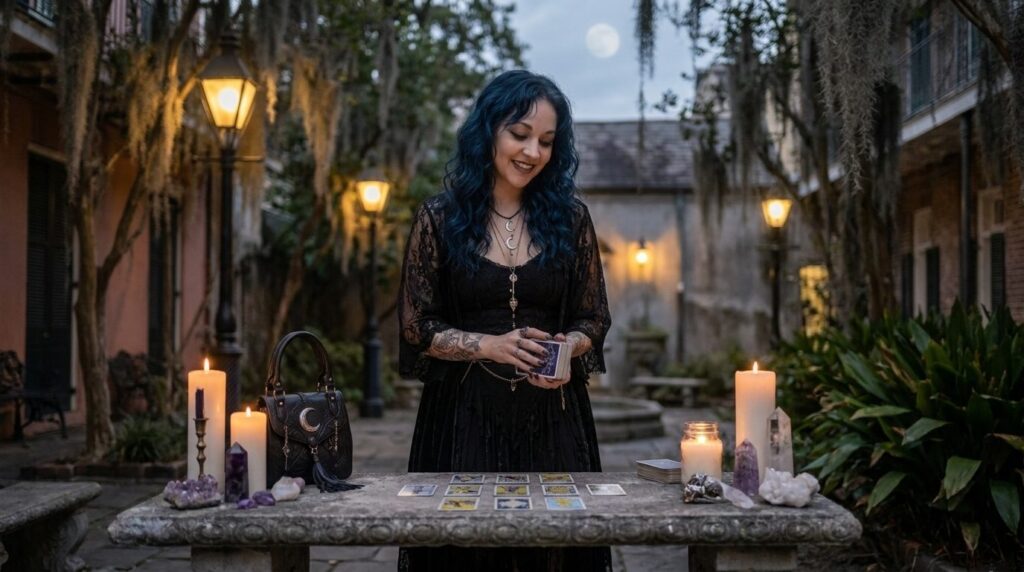 New Orleans courtyard under the moon